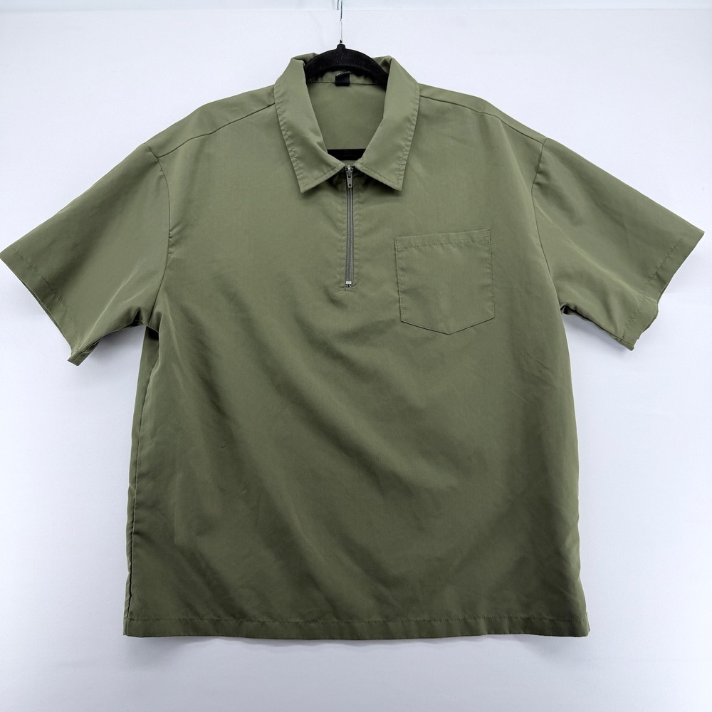 Manfinity Mens‎ Olive Green Quarter Zip Short Sleeve Shirt Small Utility Pocket